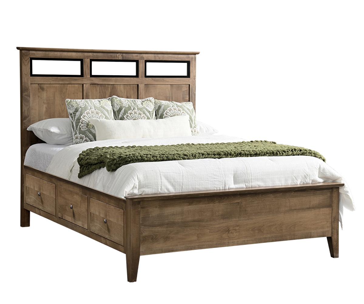 Otto Panel Bed With Black Inserts And Drawer Units